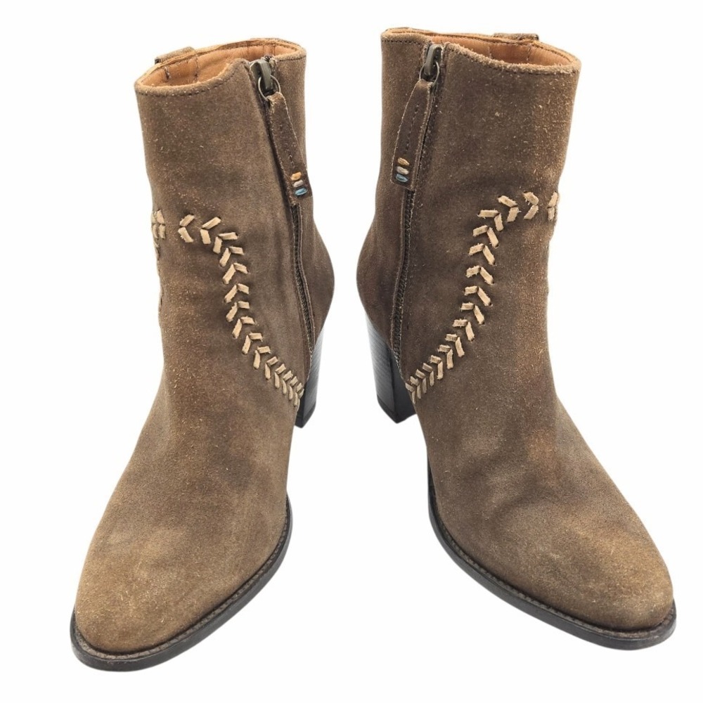 Ariat Two 24 Ankle Boots Women's 7.5 Brown Suede High Heel Western Whip Stitch‎
